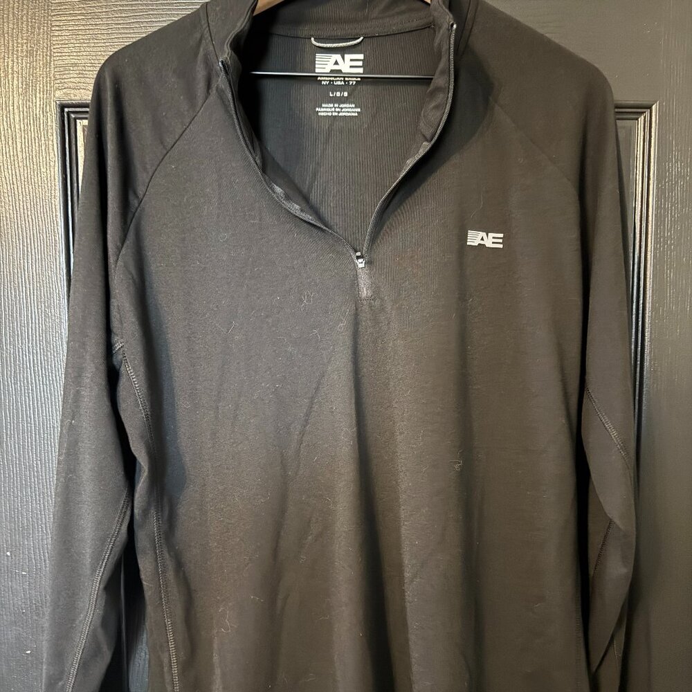 EUC American Eagle Mens Light weight 1/4 Zip Pullover Black Large